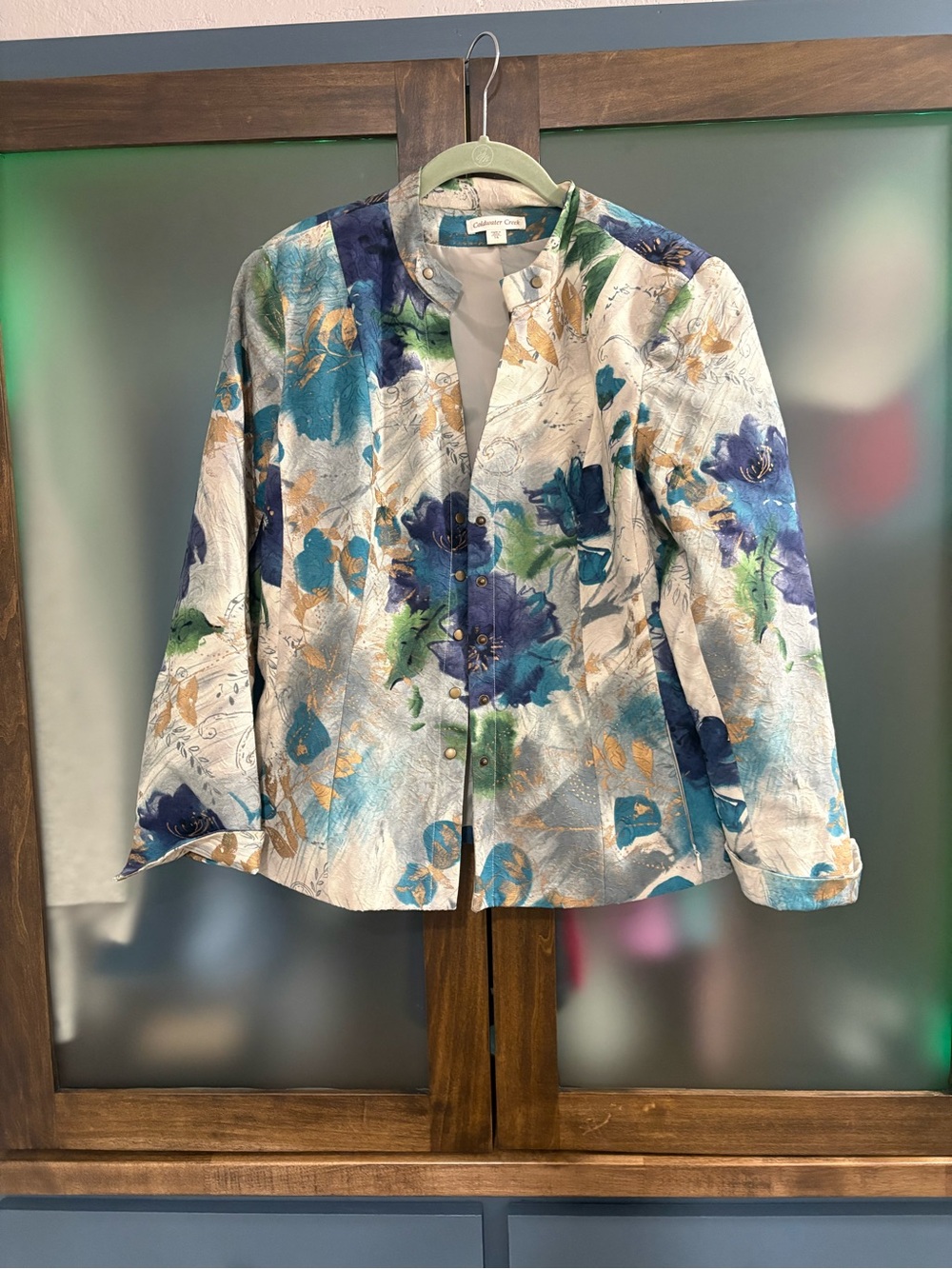 Coldwater Creek Floral Watercolor Blazer in Blue, Green & Cream